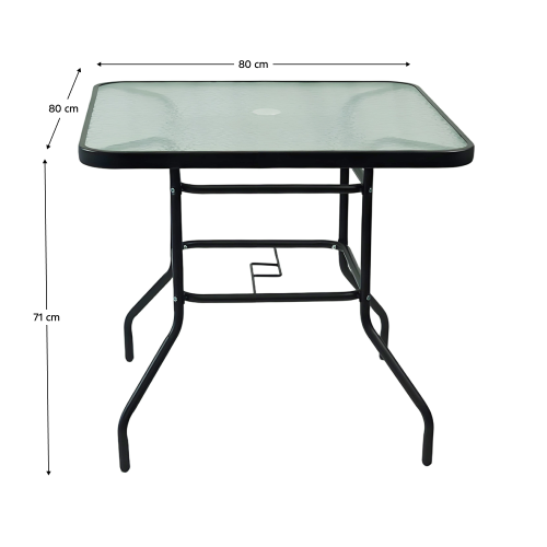 Jedálenský stôl, čierna oceľ/tvrdené sklo, DEMAT NEW TYP 2